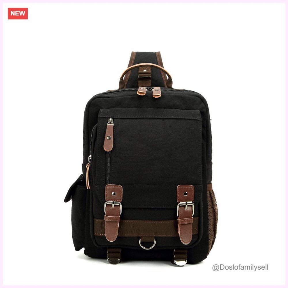 Canvas Messenger Crossbody Bag with 9 Pockets, Adjustable Strap, Laptop
